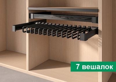 КОМПЛЕКТ Держатель для брюк и юбок выдвижной 320 мм Конеро W 552-612 мм, D 345 мм, с 7 вешалками, черный Kessebohmer | официальный магазин